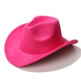 thumbnail image 3 of Lispipm Kids Wide Brim Western Cowboy Hats Toddler Girls Boys Felts Windproof Travel Sun Hat Outdoor Classic Caps Pink 4-10 Years, 3 of 5