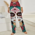 thumbnail image 3 of Day Of The Dead Floral Skull Winter Female Pants Flannel High Waist Women Pants Lady Warm Straight Leg Plush Trousers, 3 of 7