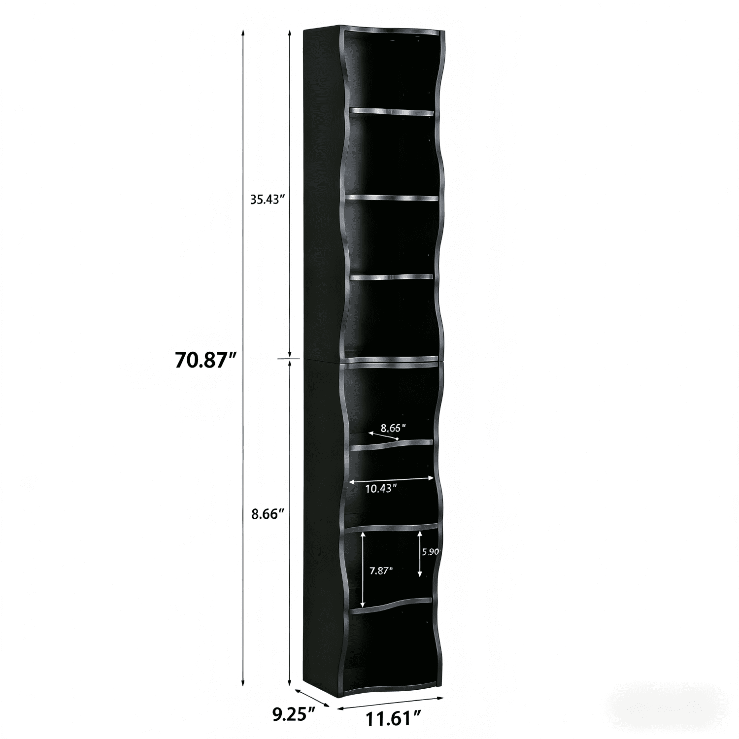 Bapipro 71" Tall Narrow Bookshelf, 8 Tier Corner Bookcase for Small Space, Floor Standing Storage Rack, Display Shelf Organizer for Bedroom, Living Room, Black