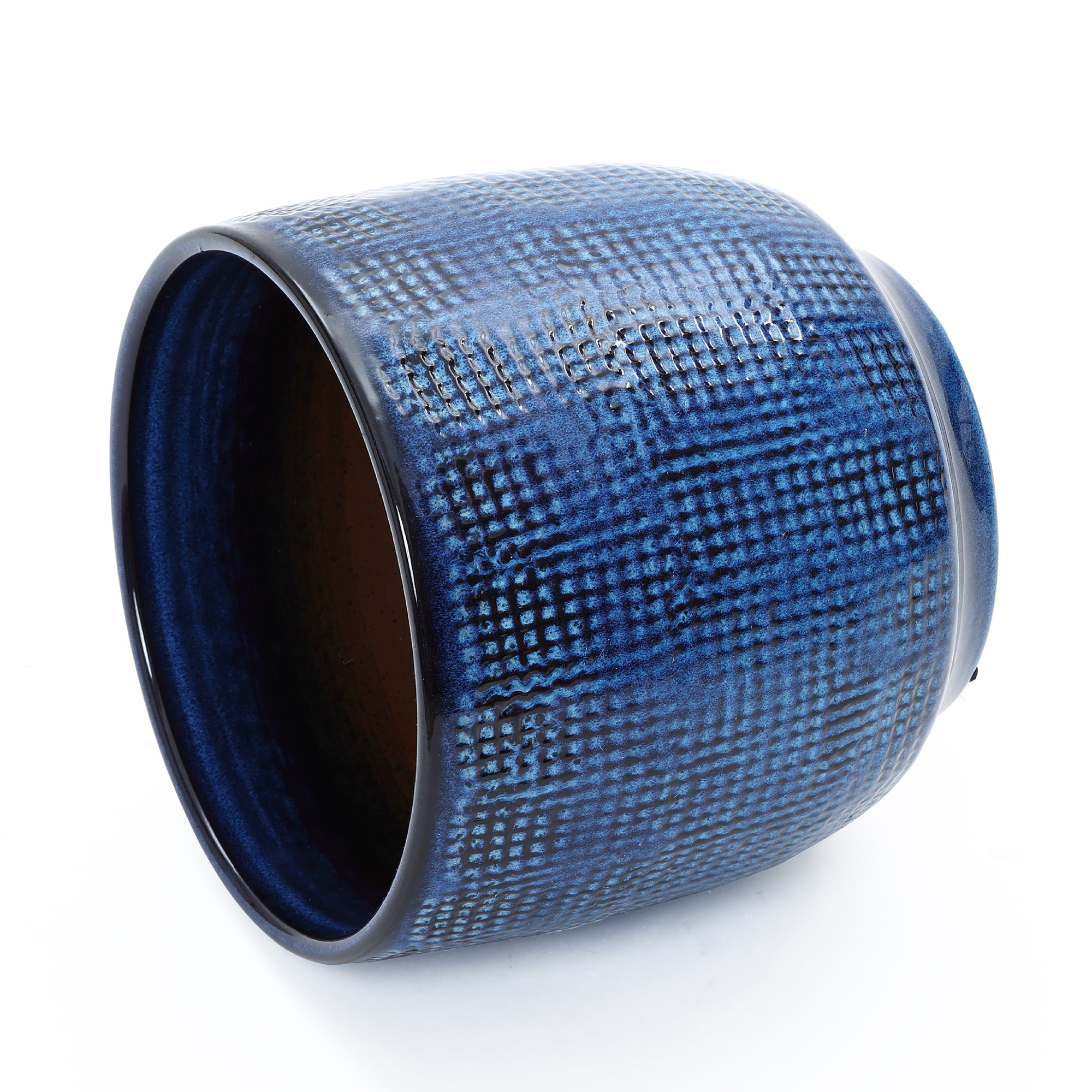LuxenHome 12" Dia Large Ceramic Planter Pots for Plants, Ocean Blue Glazed Round Planter with Drainage