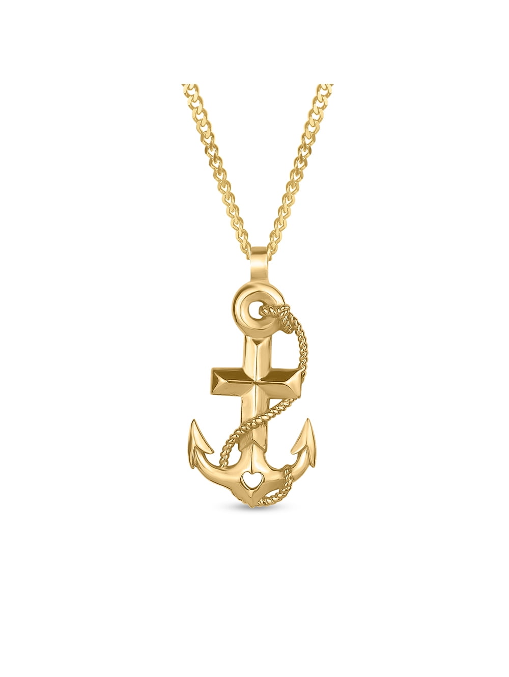 316L Stainless Steel Gold IP Anchor Cross Necklace, 24"
