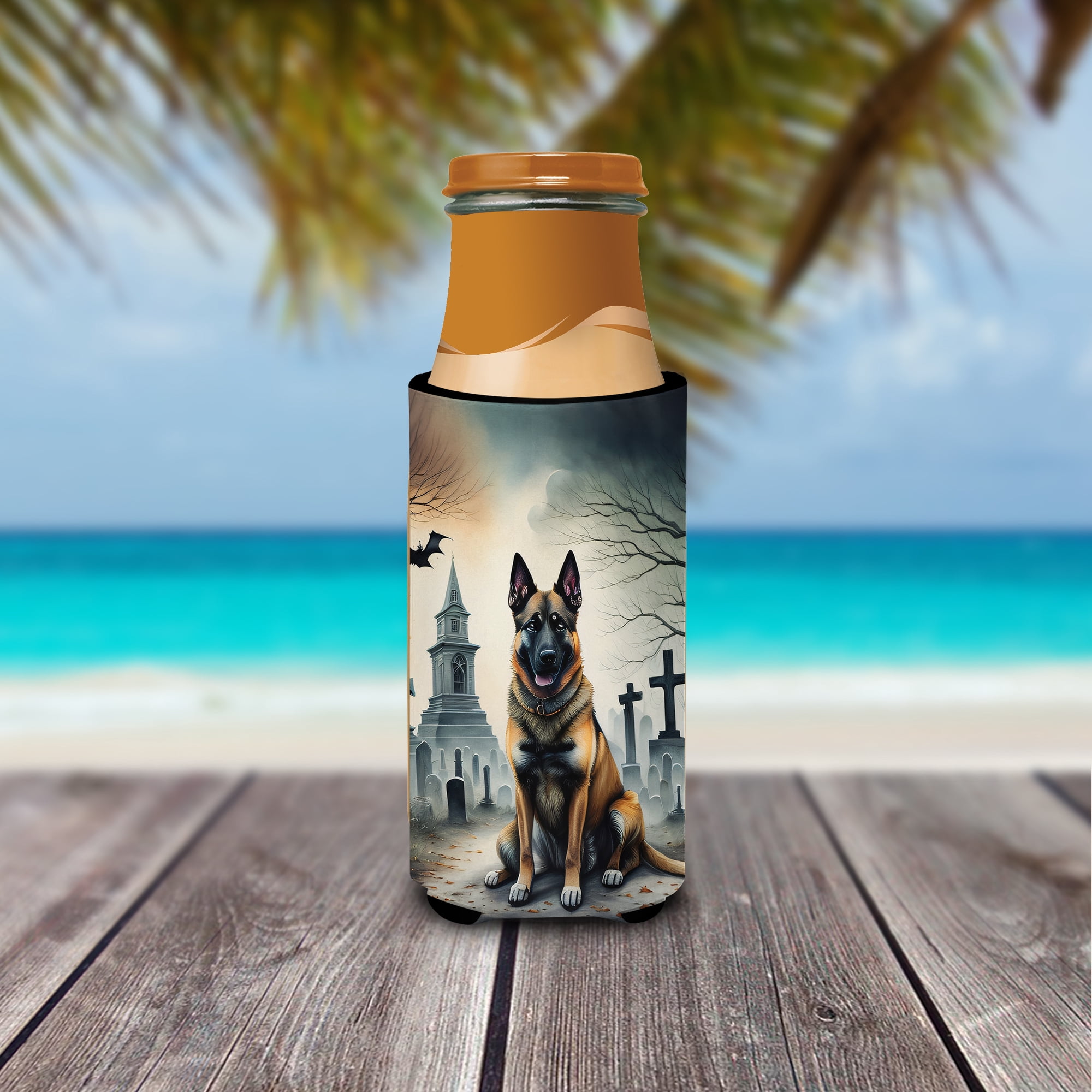 Carolines Treasures DAC2013MUK 0.25 x 6.5 x 4 in. Belgian Malinois Spooky Halloween Hugger for Ultra Slim Cans