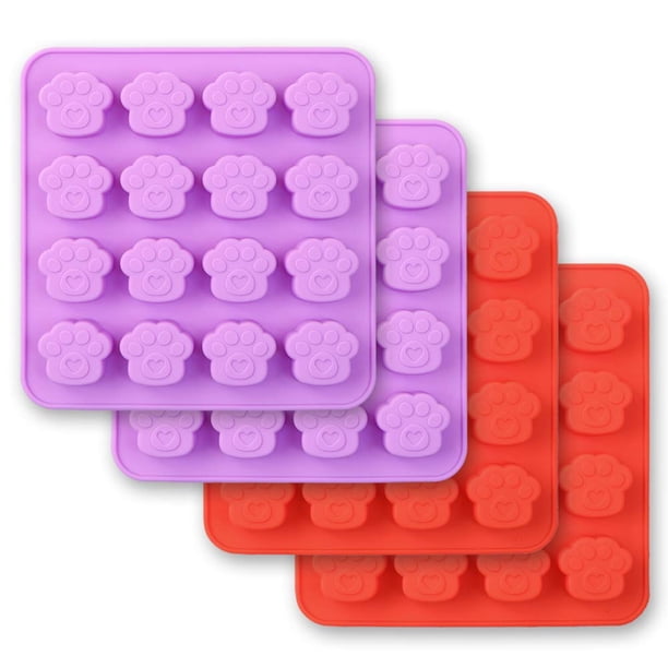 Cozihom Moldes de silicona con forma de pata de perro, 16 cavidades, grado alimenticio, para chocolate, caramelo, pudín, gelatina, golosinas para perros. 4 piezas