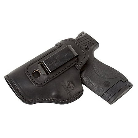 The Defender Leather IWB Holster - Made in USA - For S&W M&P Shield - GLOCK 17 19 22 23 32 33 / Springfield XD & XDS / Plus All Similar Sized Handguns - Black - Left (Best Iwb Holster For Glock 22)