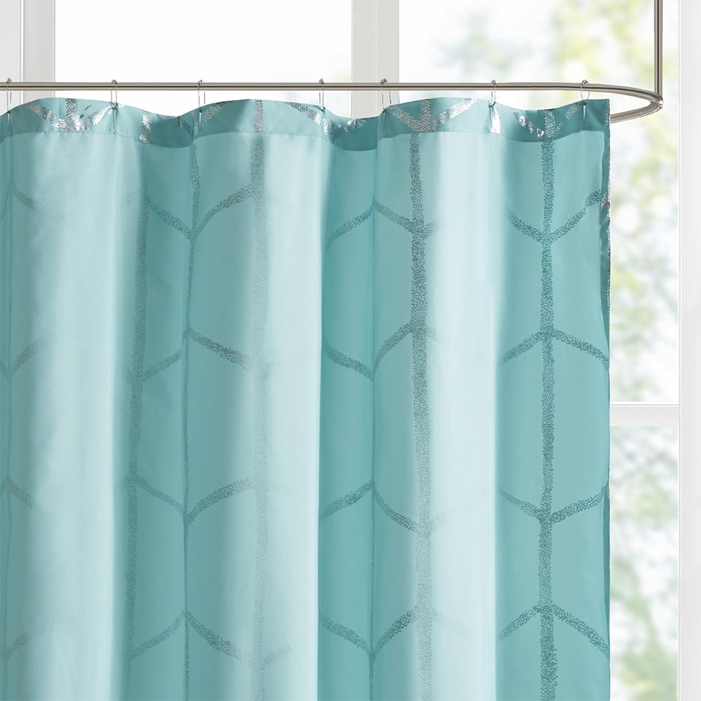 MAYEERTY Printed Metallic Shower Curtain, 72" x 72", Machine-Washable, Aqua