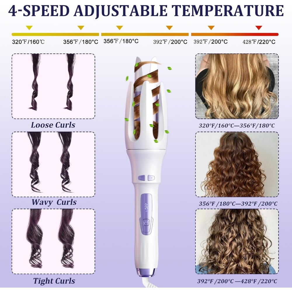 Automatic Hair Curler Automatic Curling Iron with 4 Temperatures,Dual Voltage Rotating Curling Iron Fast Heating