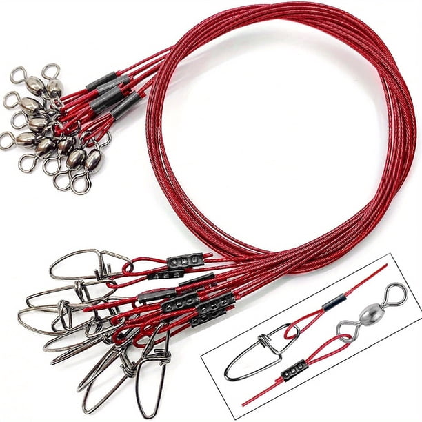 Nvzi Línea de pesca para bajo de línea, 40 unidades, roja, 50 cm, diámetro, alambre de acero de 1 mm, resistencia a la tracción de 125 lb, línea de pesca duradera para agua dulce y salada.