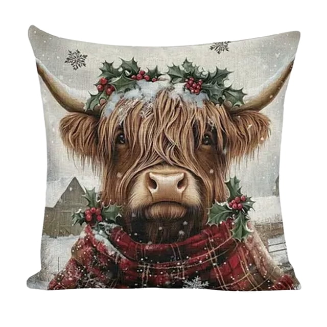 Cubiertas de Almohada de Navidad Multicolor 45x45cm Lino Impreso Cojín Decoración Del Respaldo Del Sofá