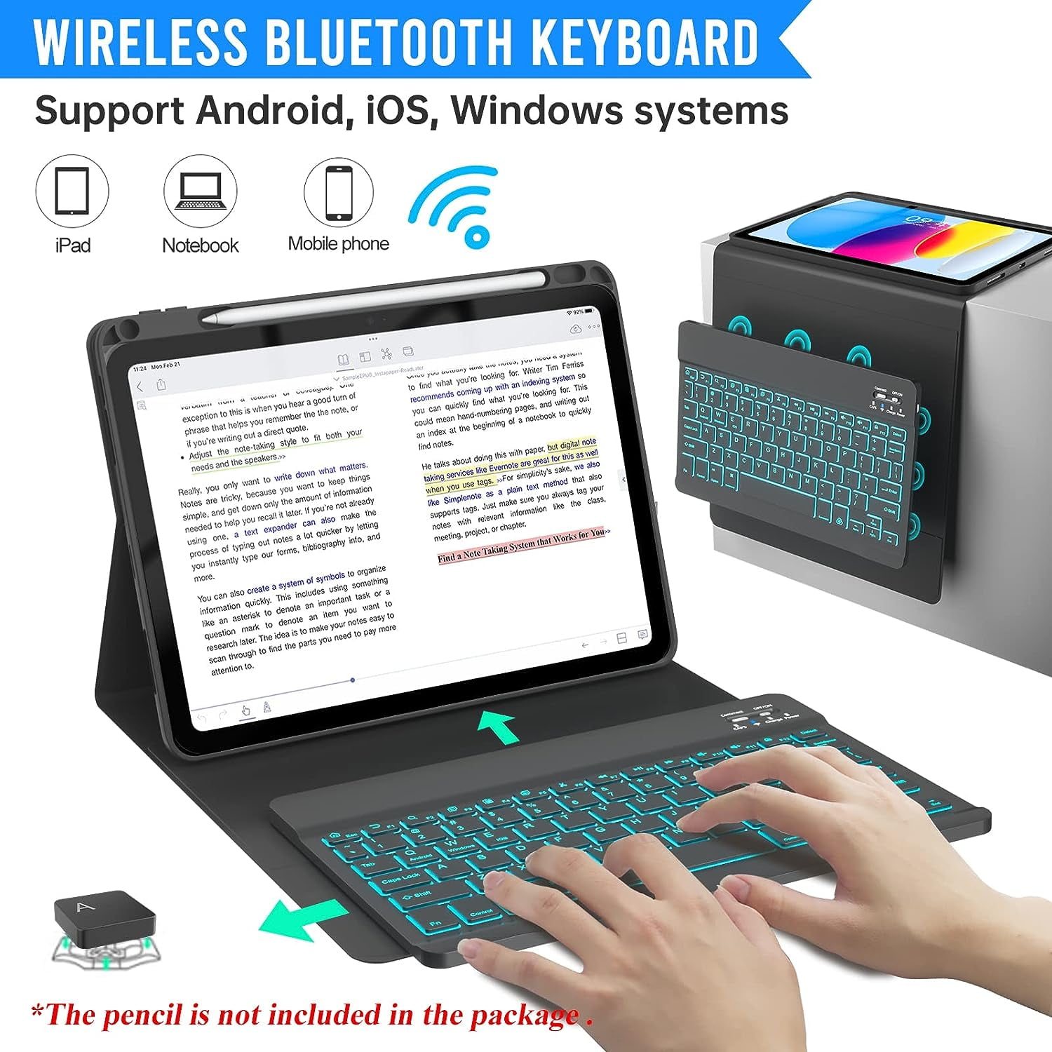 Vinci iPad (A16) 11th 10th Generation Keyboard Case, 360° Rotatable Magnetic Folio Cover Wireless Backlit Detachable Keyboard with Pencil Holder for 11'' iPad A16 2025 10.9 Inch 10th 2022 (Black)