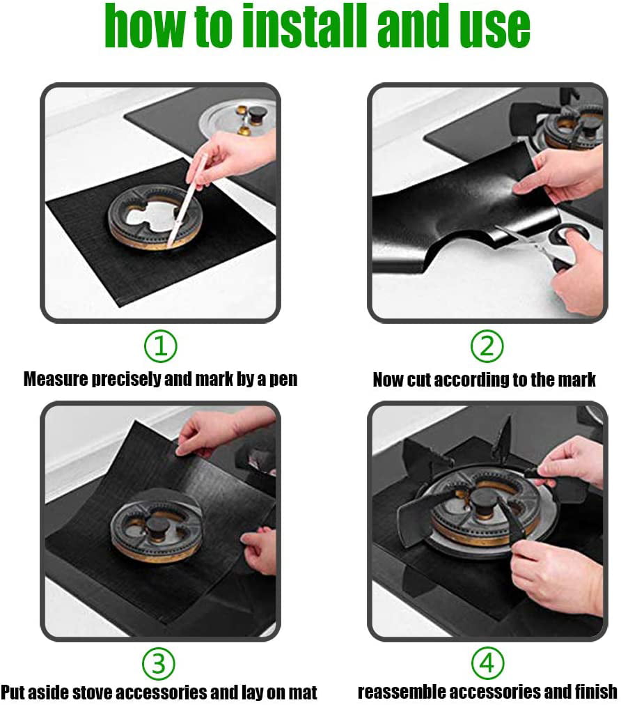 stove burner covers,0.3 double thickness,8 pack,gas stove burner liners,non-stick reusable gas range top covers for kitchen,cuttable,easy to clean,black,size 10.6" x 10.6" Walmart.com