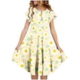 thumbnail image 1 of Zpanxa Robes d'Été pour Filles Manches Courtes Manches Volantées Col Rond Imprimé Floral Taille Poche Robe à Étages Polyester Spandex Jaune 8 Ans, 1 of 4