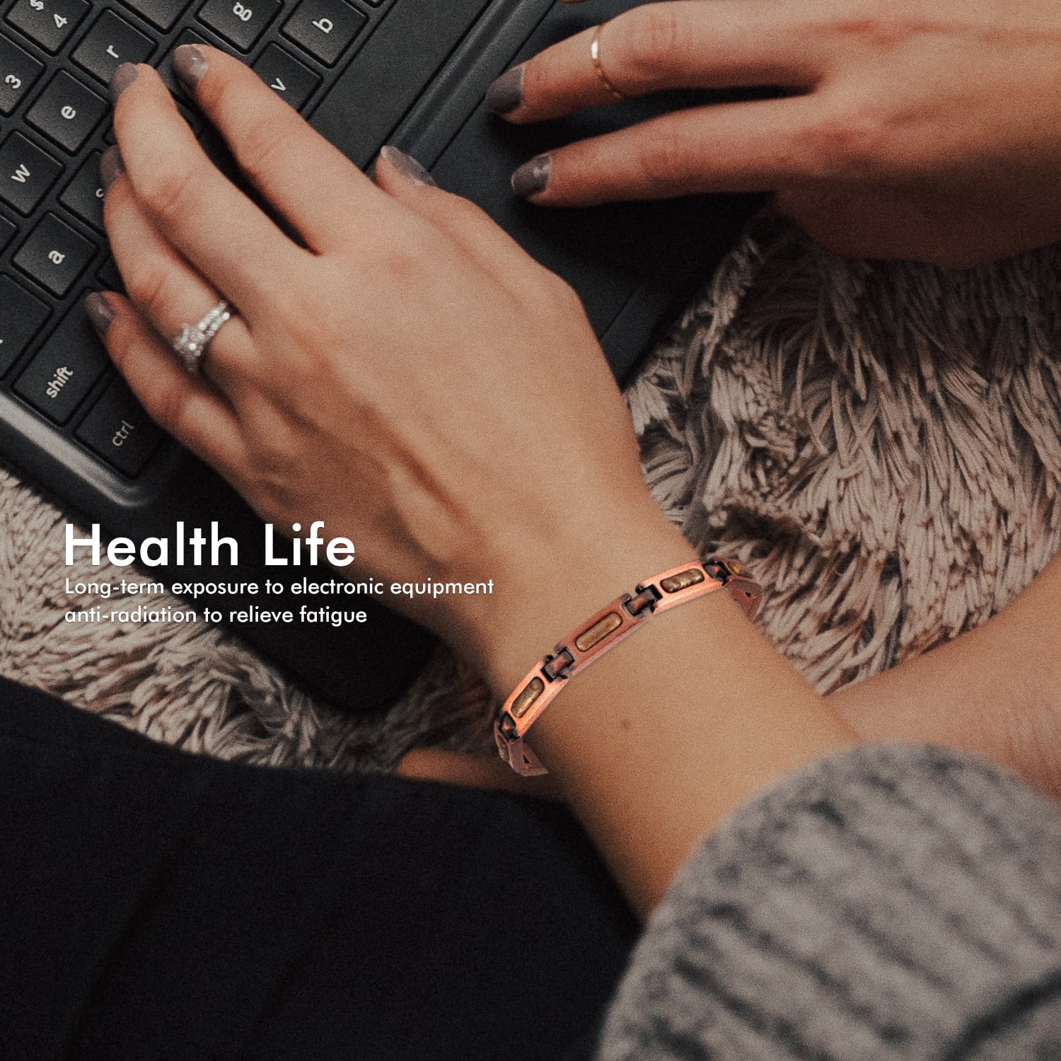 STONE ROCK - Tiger's eye Copper Bracelets for Women or Men - 99.99% Solid Pure Copper Magnetic Bracelets Adjustable