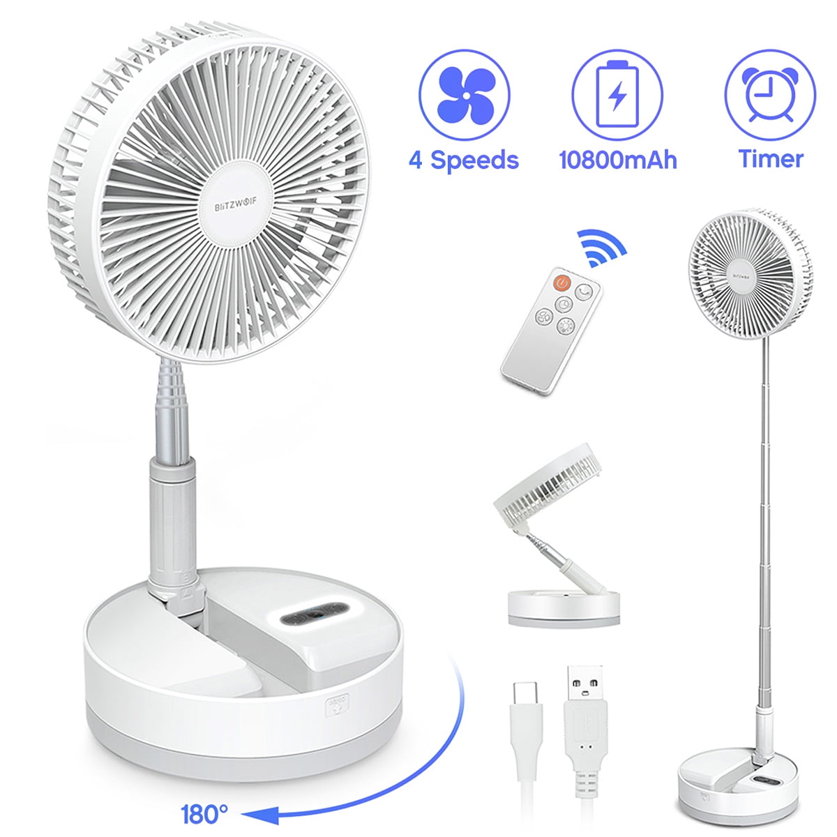 8'' Floor Fan, Foldable Oscillating Stand Fan 180 Degree Rotate with