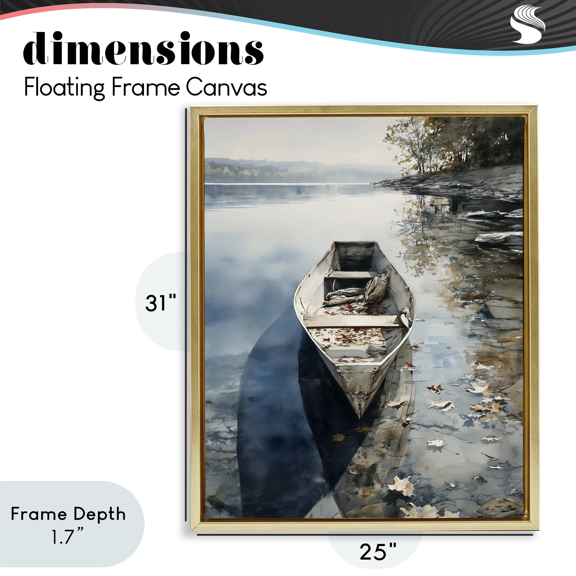 Stupell Industries Boat In The Fall Reflection Gold Framed Floater Canvas Wall Art, design by Franklyn Gregory