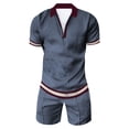 thumbnail image 2 of Vedolay Mens Short Sets Mens Short Sets 2 Piece Outfits Casual Short Sleeve and Shorts Stripe Set,Navy L, 2 of 3