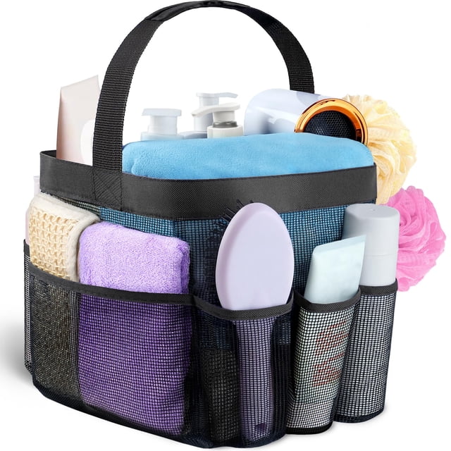 Attmu Organizador de Ducha de Malla portátil para Dormitorio Universitario, Elementos Esenciales con 8 Bolsillos, Canasta de Ducha Colgante, Bolsa de Ducha de Secado rápido para baño