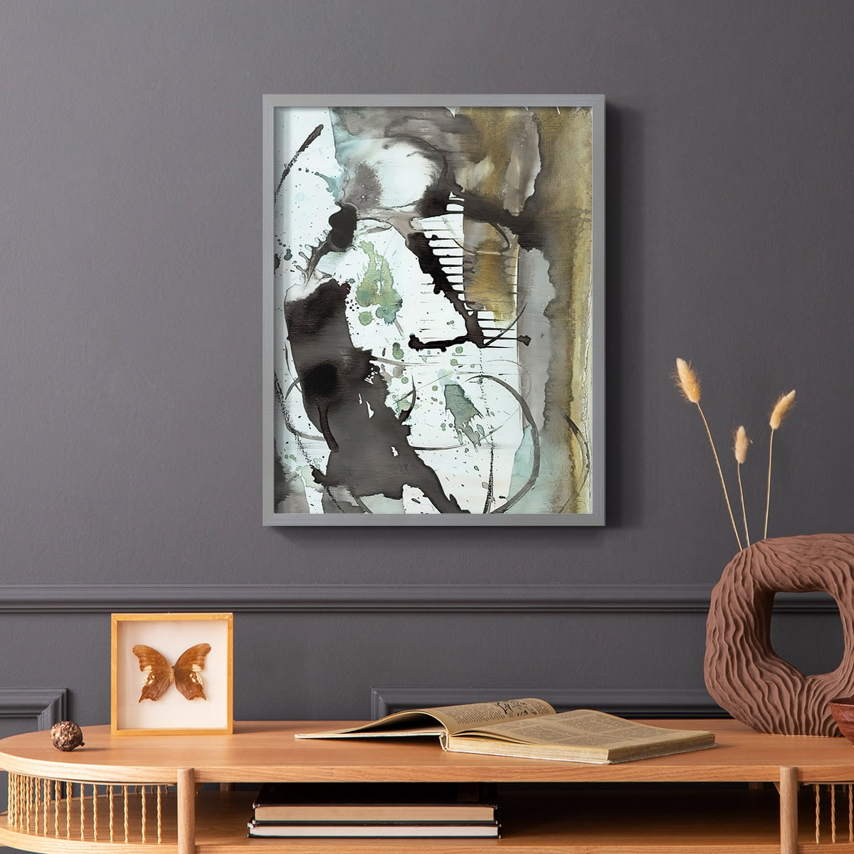 Lyrical Abstract I in Gray Solid Wood 16 x 20 Framed Print