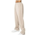thumbnail image 2 of Diufon Cotton Wide Leg Sweatpants for Men Elastic Waist Drawstring Button Hem Loose Jogger Pants with Pockets, 2 of 5