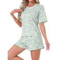thumbnail image 4 of INSPIRE CHIC Womens Pajama Set Short Sleeves Ruffle Loose Fit Round Neck Ruffled Hem Delicate Loungewear Shirt and Shorts 2 Pcs M Green, 4 of 6