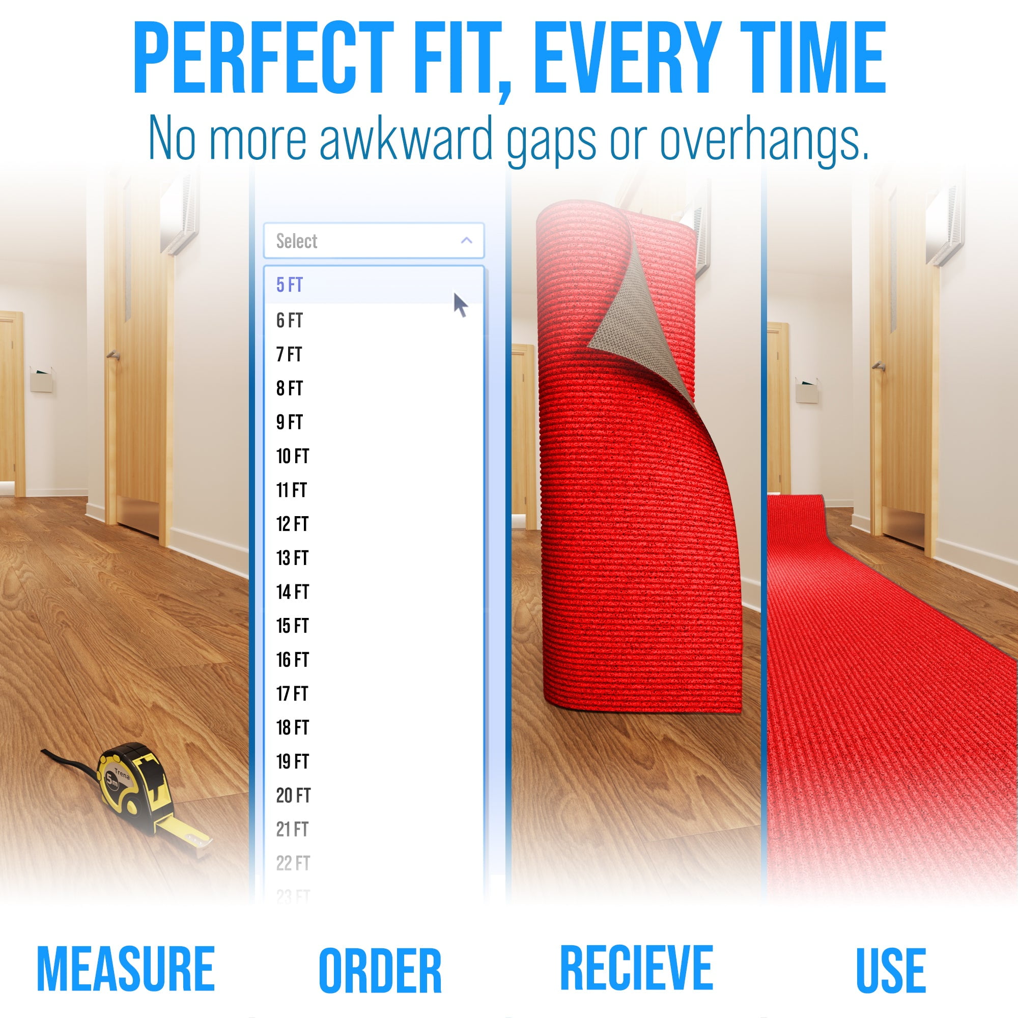 31 in. Wide x Cut-to-Length – Non-Slip, All-Weather, Heavy-Duty Utility Runner Rug – Absorbent, Dirt-Trapping, Kid and Pet Safe for Entryways and High-Traffic Areas, Red