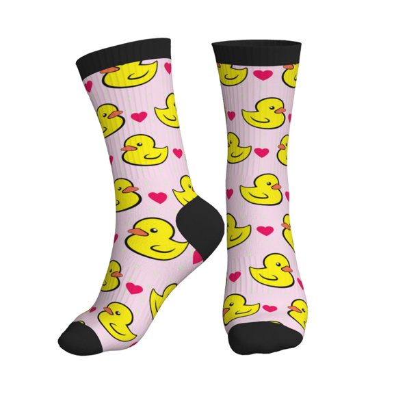 Crew Socks for Women Men Athletic - Cartoon Cute Duck Love Pink Soft Comfort Breathable Mid-Calf Sole Running Socks Womens Men