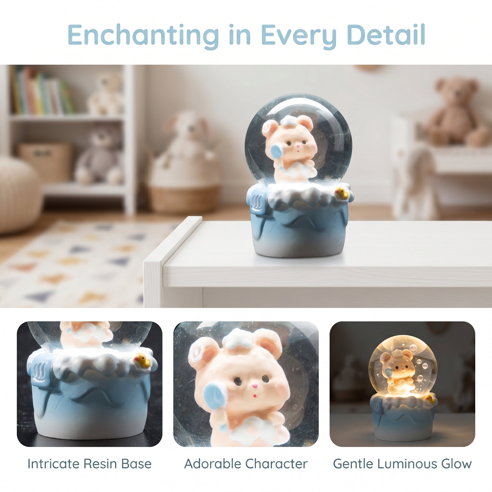 Unique Bargains Cartoon Light Up Crystal Ball Mini Resin Snow Globe LED Sphere Blue