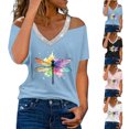 thumbnail image 3 of Camisetas Casuales para Mujeres Correa de Hombro de Verano Camiseta con Cuello en V, Manga Corta Top Ligero para el Hogar Y la Fiesta, 3 of 8