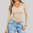 thumbnail image 2 of Chemises à Manches Longues pour Femmes Col en V Sortie Ajustée Crop Top Décontracté Mode Automne 2025, 2 of 6