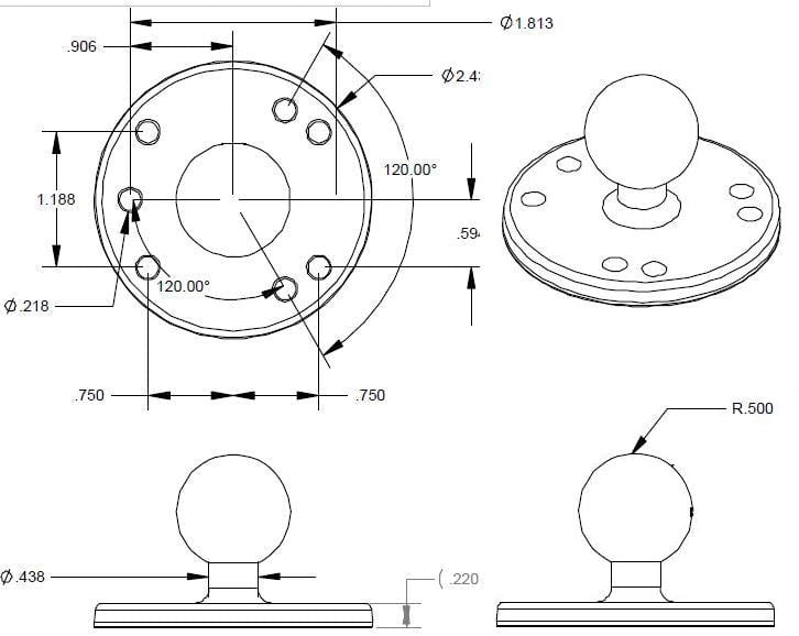 RAM-B-111U-A RAM Mounts Universal Marine Electronic Mount with Short Arm