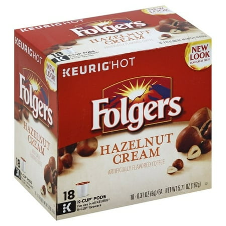 Folgers Hazelnut Cream Coffee, K-Cup Pods for Keurig K-Cup Brewers, 18 Count