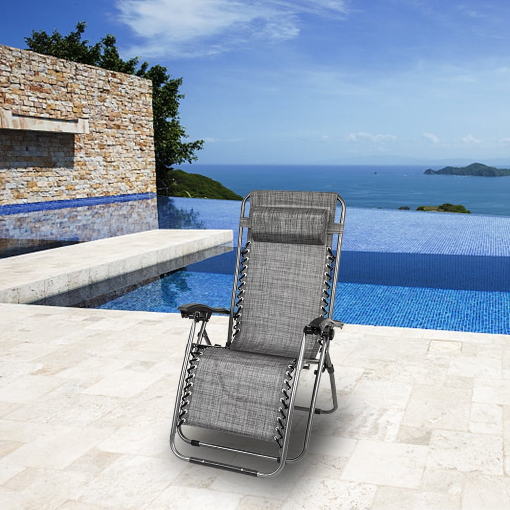 Kepooman 2Pcs Zero Gravity Chair Lounge Chair Table Set, Portable Folding Chairs for Sun Bath, Lawn & Patio Chair, Folding Beach Chair with Detachable Cup Holder, Gray