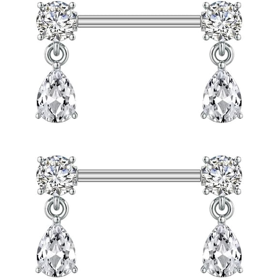 14G Dangle Charm Nipple Rings for Women Rhinestone Cubic Zirconia Dangling Star Moon Nipplerings Straight Bar Cross Drop Nipple Shield Barbell Ring Fashion Body Piercing Jewelry