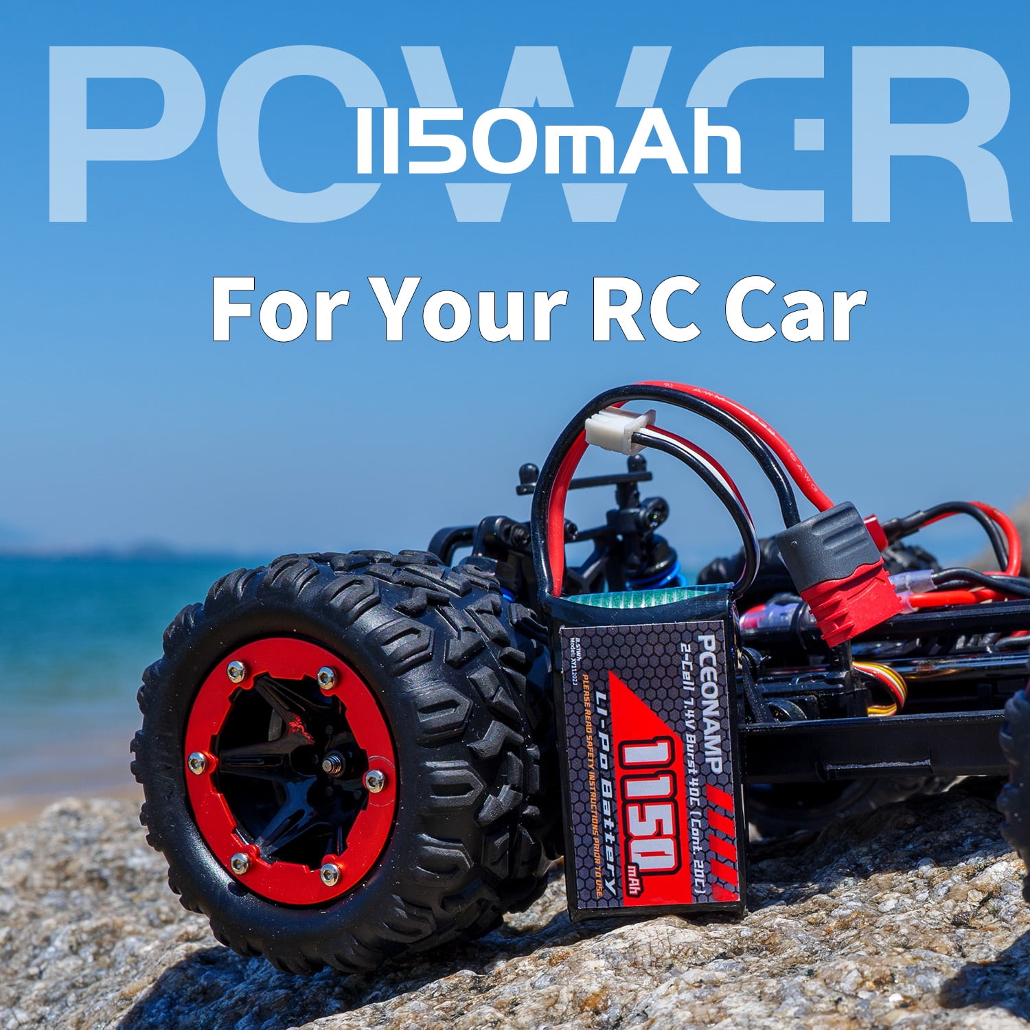 PCEONAMP 2S Lipo Battery 1150mAh 7.4V Burst 40C with T Plug  RC Battery Fit for HBX  18858 18859 18859A 16890A  2196 ,  and Most 1/12, 1/16, 1/18 Scale RC Car Truck with 1 USB Charger （2packs）