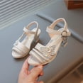 thumbnail image 2 of enyan Girls Summer Sandals Flat Open-Toe Lightweight Sandals for Toddler Little Kids Toddler Sandals,Beige,Size 2, 2 of 7