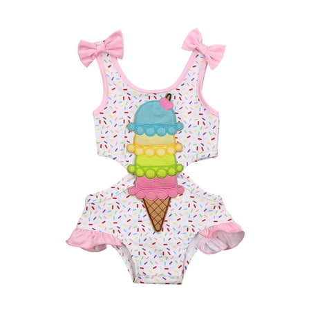 

Baby Girl One Piece Swimsuit Swimwear Toddler Ice Cream Bikini Bathing Suit Sunsuit Rash Guard