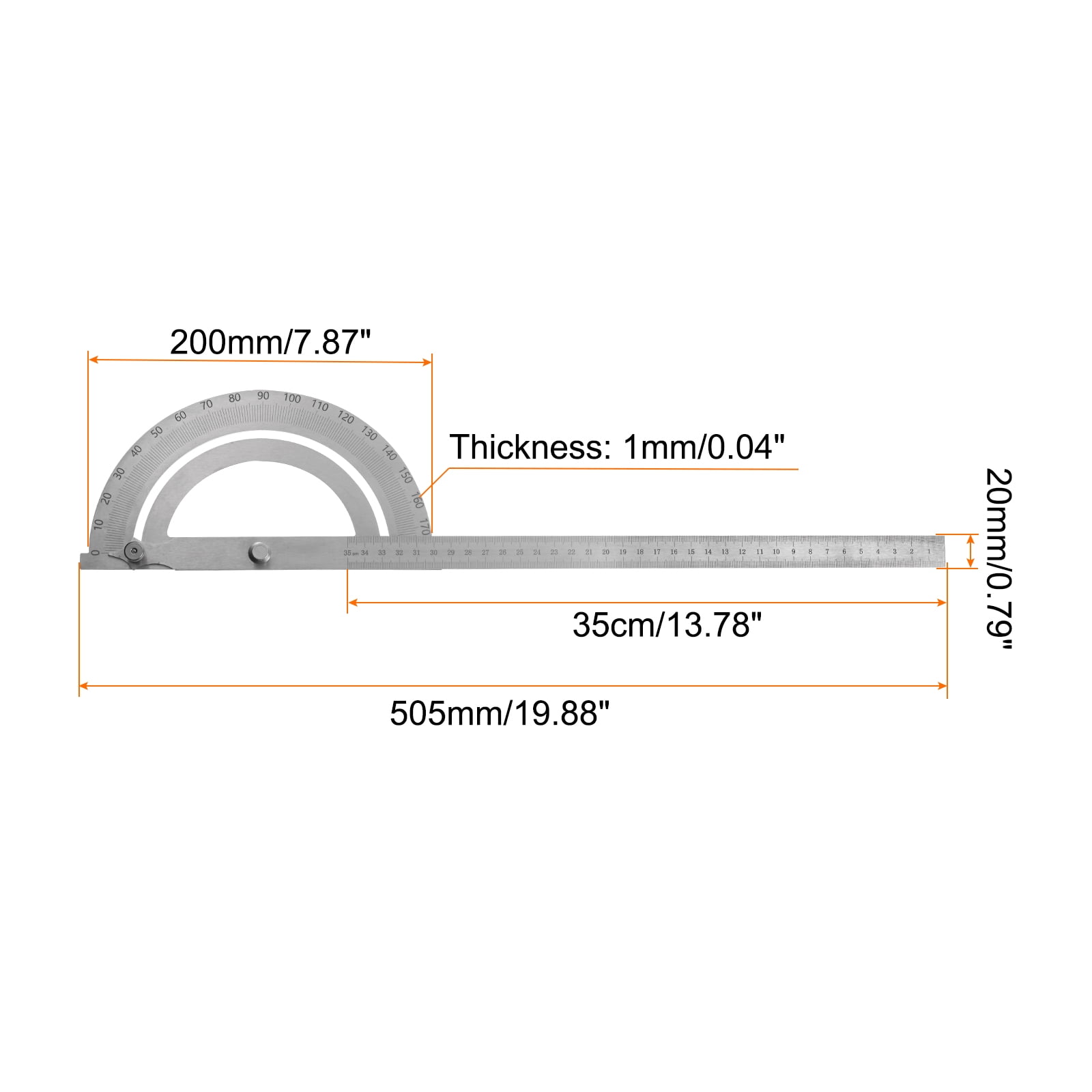 Uxcell Angle Protractor 180 Degree Stainless Steel Angle Gauge Adjustable Ruler Measuring Tool with 350mm Arm