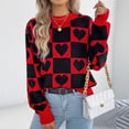 thumbnail image 6 of Tnhcen Women's Checkered Heart Sweater Acrylic Knit Pullover Red Black Color Block Top Loose Fit Casual Wear Valentine's Day Romantic S-L, 6 of 8