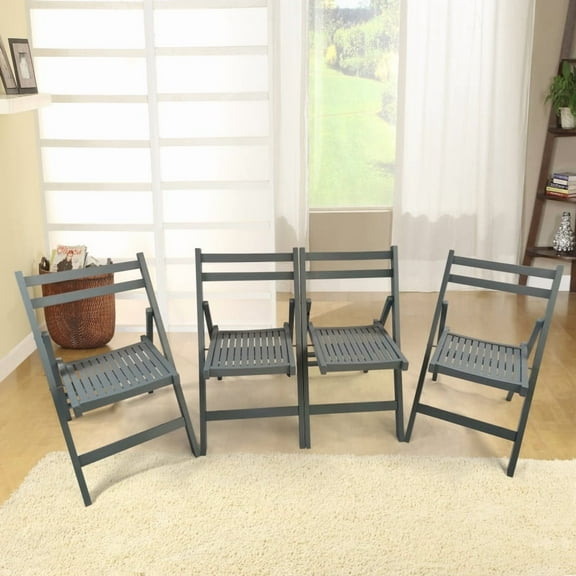 Furniture Slatted Wood Folding Special Event Chair - Gray, Solid Wood, Set of 4
