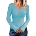 thumbnail image 1 of Swstbby Soldes d'Automne! Hauts d'Automne pour Femmes Grande Taille, Mode Décontractée à Manches Longues Col en V Bleu L, 1 of 4