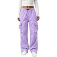 thumbnail image 2 of Cargo Parachute Pants Women - Quick Dry Waterproof Wide Leg Drawstring Elastic Waist Trousers Atheletic Joggers 2026 Purple XXL, 2 of 6