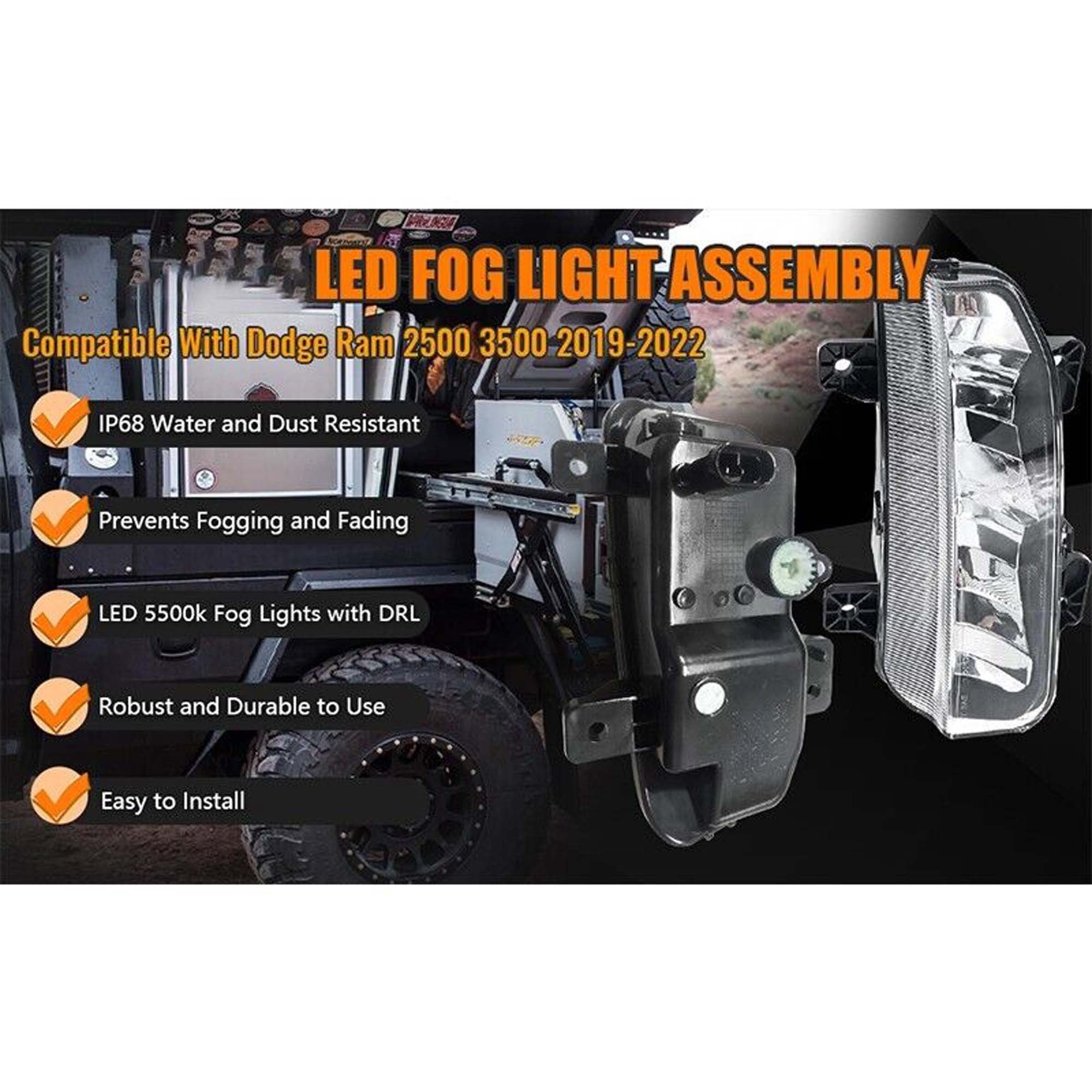 MZORANGE LED Fog Light Lamps Assembly with Bracket Wires Kit For 2020 Ram 2500 Fog Light Kit, Dodge Ram 2500 3500 2019-2024