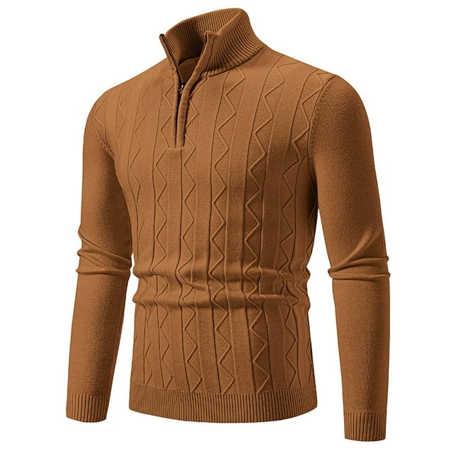 MIASHUI Chandail Col Montant pour Hommes Automne Hiver Tricot Grande Taille Mode Décontractée Couche de Base Manches Longues Marron,TTTG
