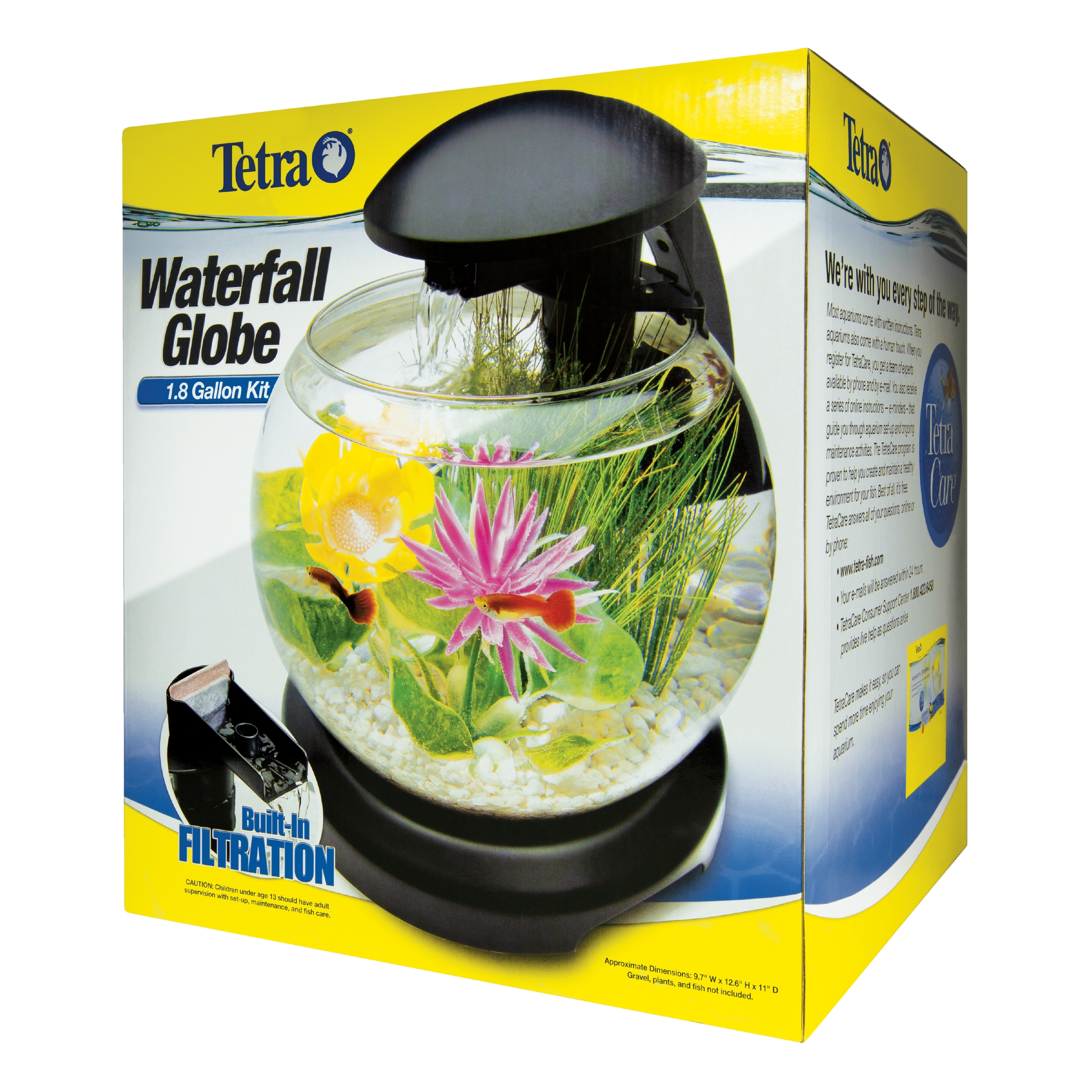 Tetra Waterfall Globe Kit Gallons, Plastic Aquarium With Filtration