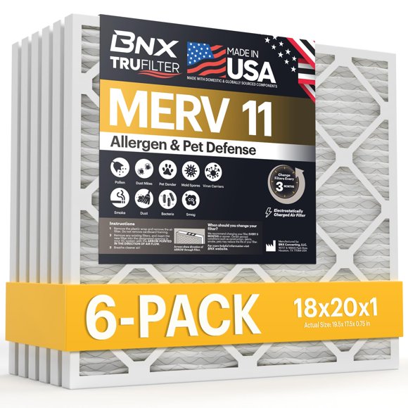 Filtro de aire BNX TruFilter 18x20x1 MERV 11 (paquete de 6) Allergen