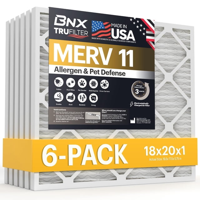 Filtro de aire BNX TruFilter 18x20x1 MERV 11 (paquete de 6) Allergen