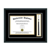 Single Diploma Frame with Tassel and Double Matting for 10" x 8" Tall Diploma with Black 3/4" Frame