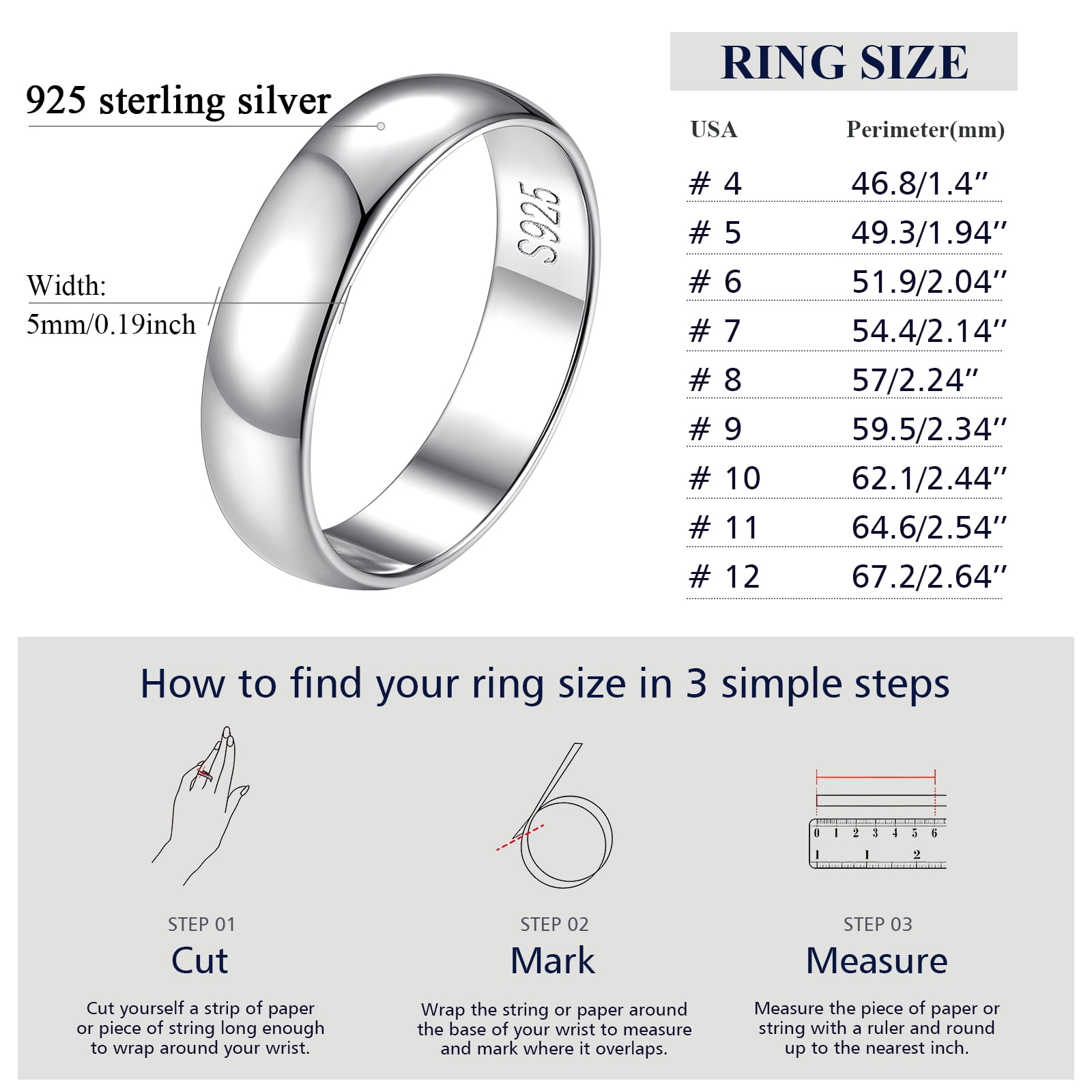 FindChic Simple Band Rings for Women, 5mm Pure 925 Sterling Silver Ring Engagement Wedding Band for Couple, Mothers Day Jewelry Gifts - Size 10