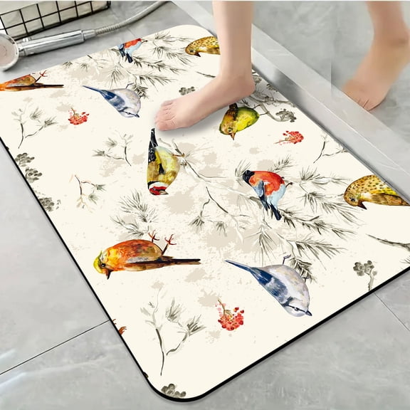 1pc Birds on Branches Bathroom Rug Bathroom Decor and Accessories- Durable,Anti Slip,And Quick Drying,Suitable For Indoor/outdoor Use - Perfect For Bathrooms,Bedrooms,Kitchens
