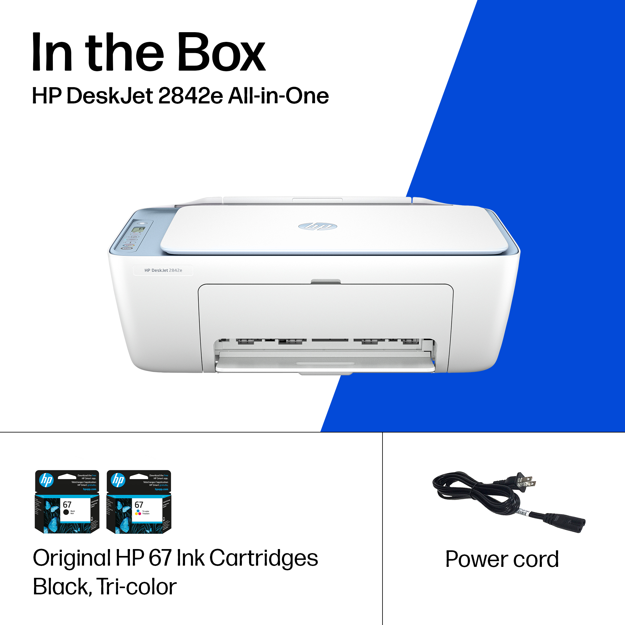 HP DeskJet 2842e Wireless All-in-One Color Inkjet Printer (Blue), Scanner, Copier, 6 months Free Instant Ink