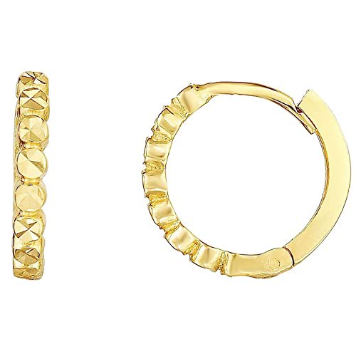 JewelStop 14k Yellow Gold 11x11.7mm Diamond-Cut Huggie Earrings with Snap Clasp